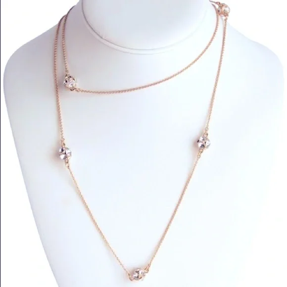 💖KATE SPADE Lady Marmalade Diamond Crystal Statement Scatter Long Necklace Rose - Picture 5 of 6